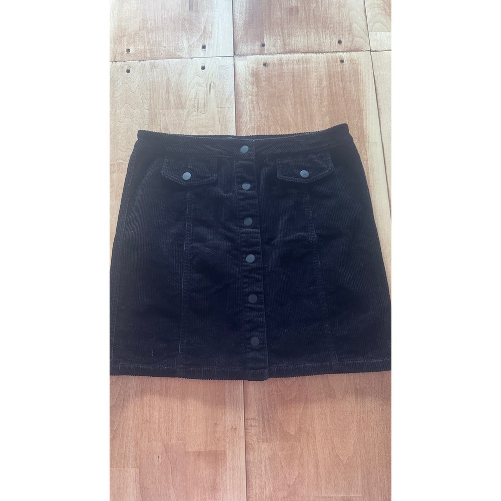 BlueSpice Black Corduroy Button Front Mini Skirt Size 13 Stretch‎ Two Pocket